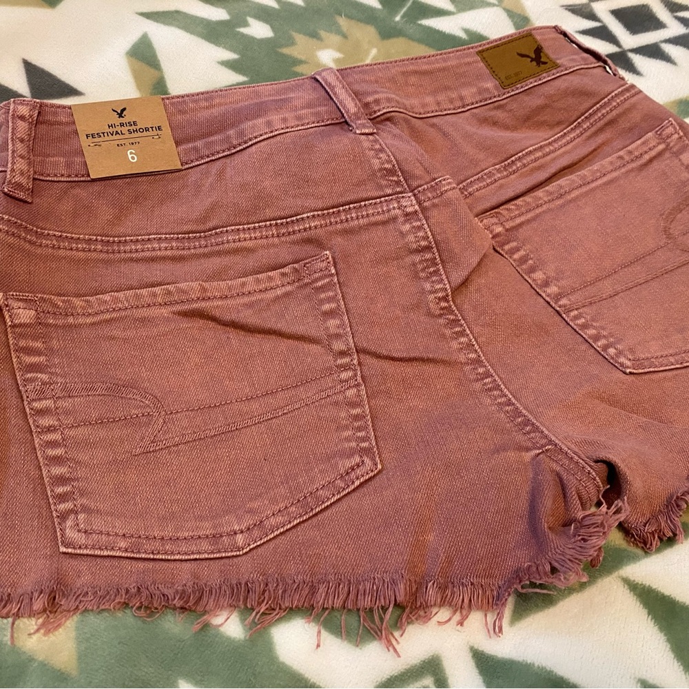 American Eagle Pink Hi-Rise Festival Shortie Distressed Jean Shorts Size: 6 - Picture 8 of 11